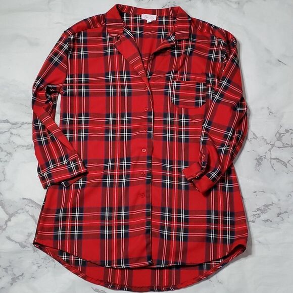 Pink Lily Other - Pink Lily Black & Red Plaid Button Front Sleep Shirt